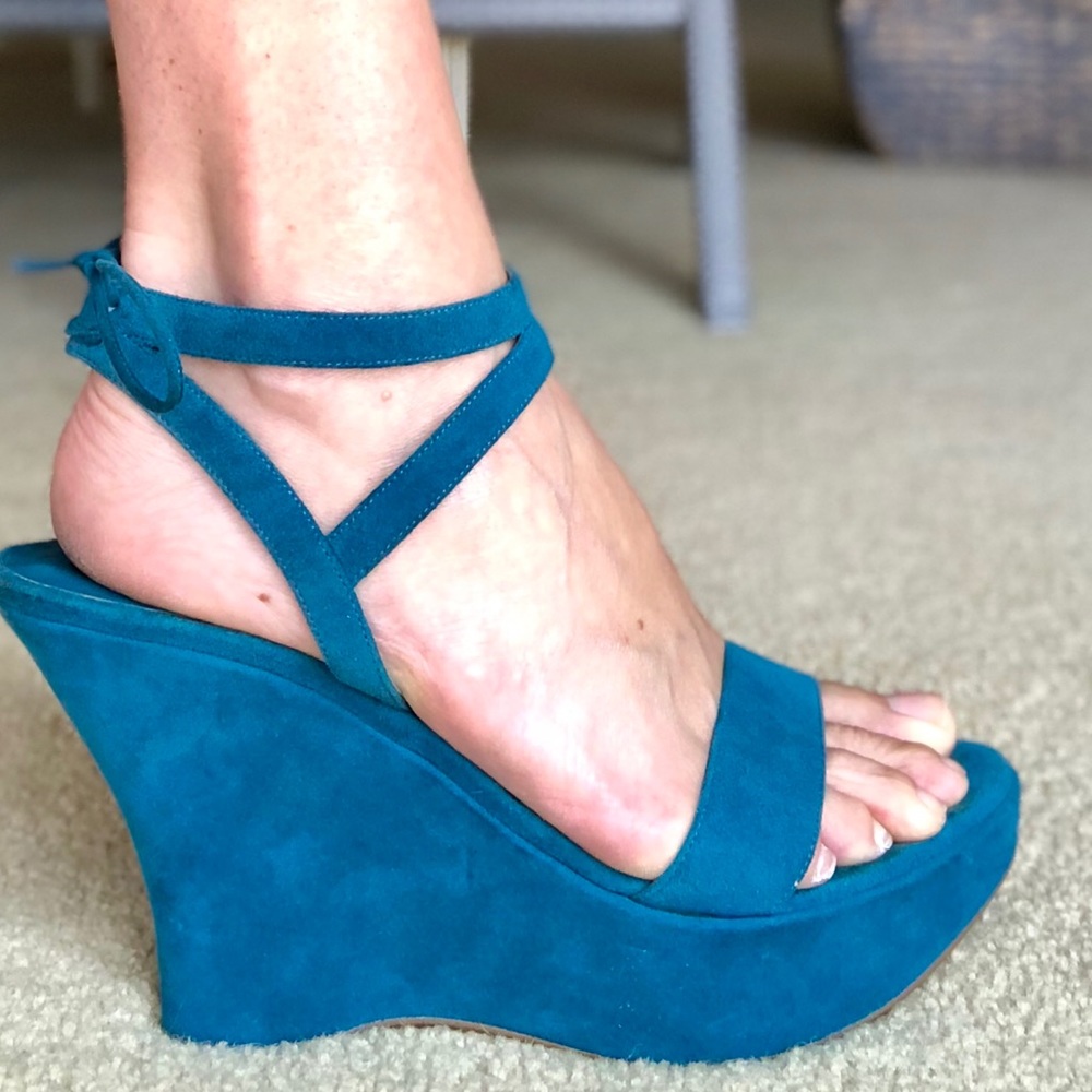 Sergio Rossi suede, platform wedge sandals US 7